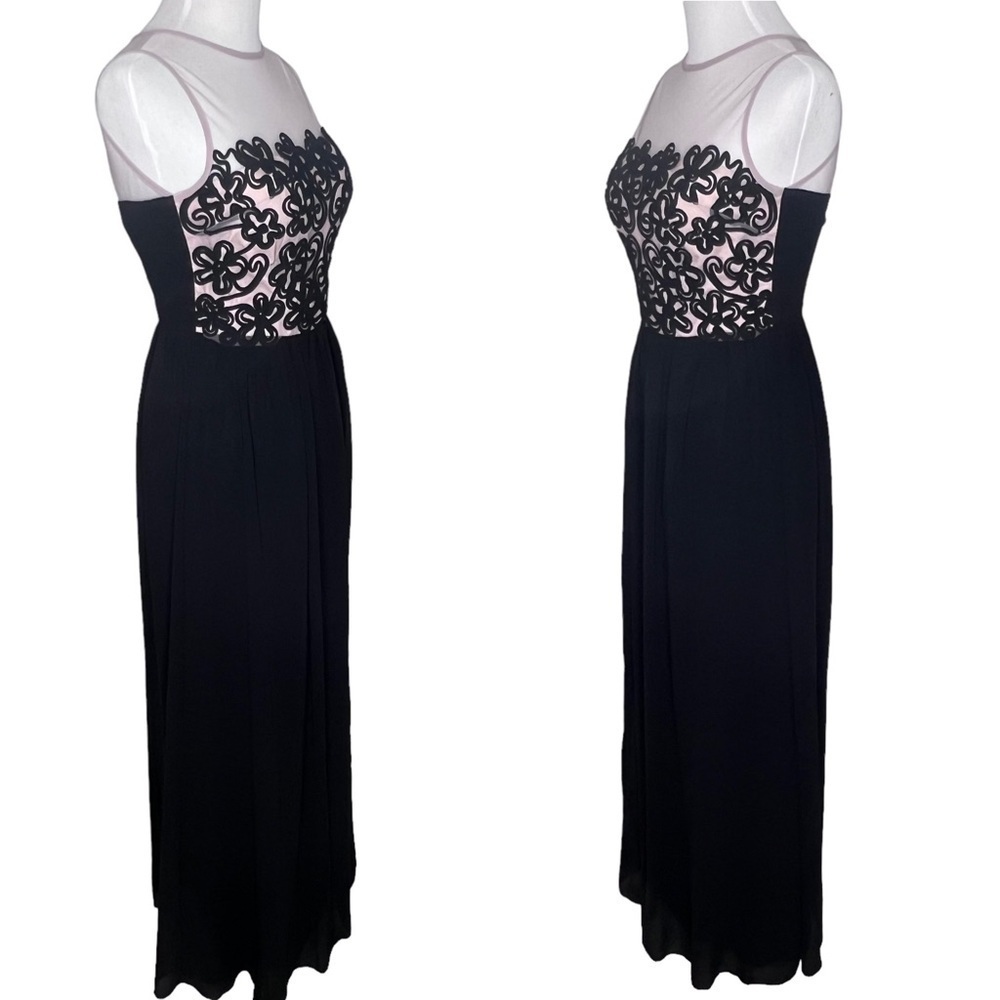 Little Mistress Black Sleeveless Embroidered Illusion Formal Gown Dress Sz 4 NWT - Picture 3 of 16
